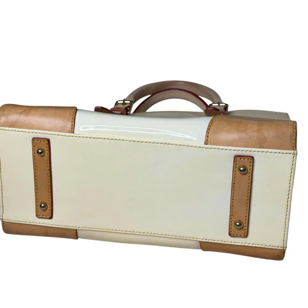 Dooney & Bourke Janine Patent Leather Satchel Purse Bag Cream Brown